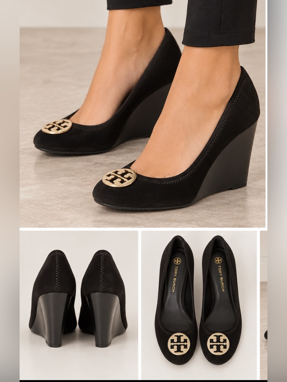 Tory Burch Black Suede Wedges
